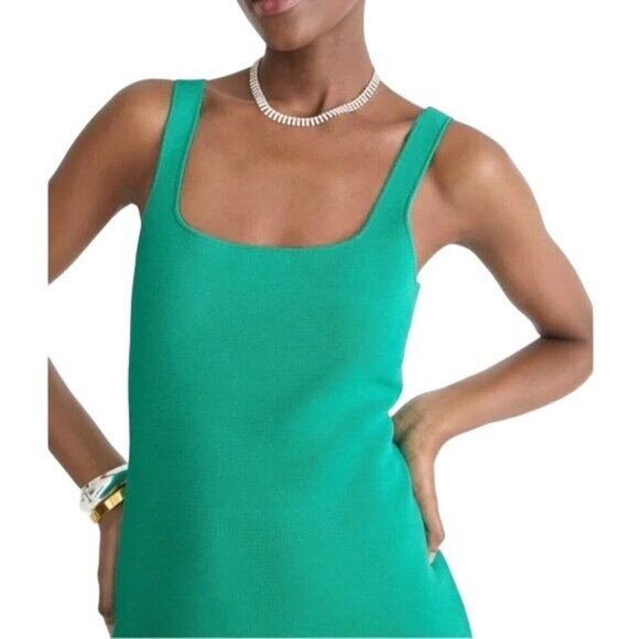 J. Crew Square Neck Knit Green Sleeveless Mini Dress - Picture 3 of 7